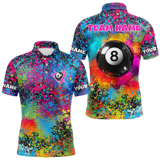 Maxcorners Colorful Splatter 8 Ball Pool Billiard Shirts For Men Custom Name Billiard Team Jerseys LM2512