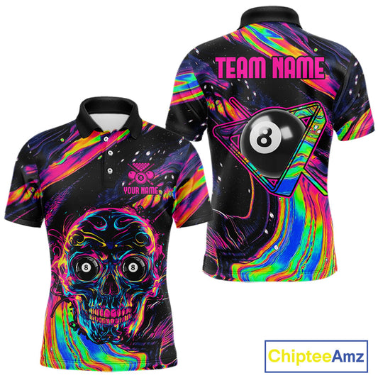 Maxcorners Holographic Skull 8 Ball Billiard Shirts For Men Custom Colorful Billiard Team Jerseys LM2512