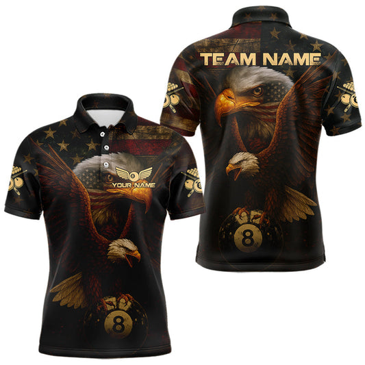 Maxcorners US Flag Eagle Retro Patriotic Billiard Shirts For Men Custom Pool 8 Ball Billiard Jerseys LM2512