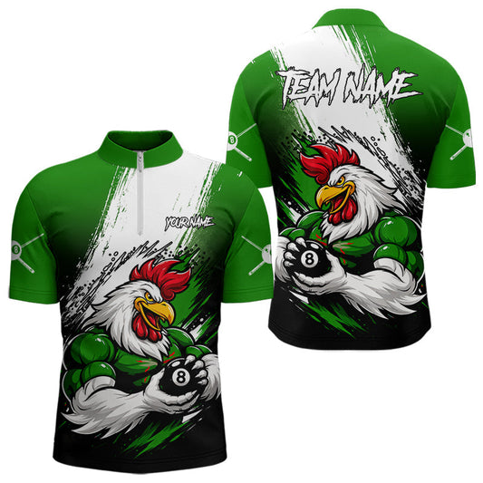 Maxcorners Personalized Funny Rooster 8 Ball Billiard Pool Shirt Custom Green Grunge Billiard Attire For Men LM2603