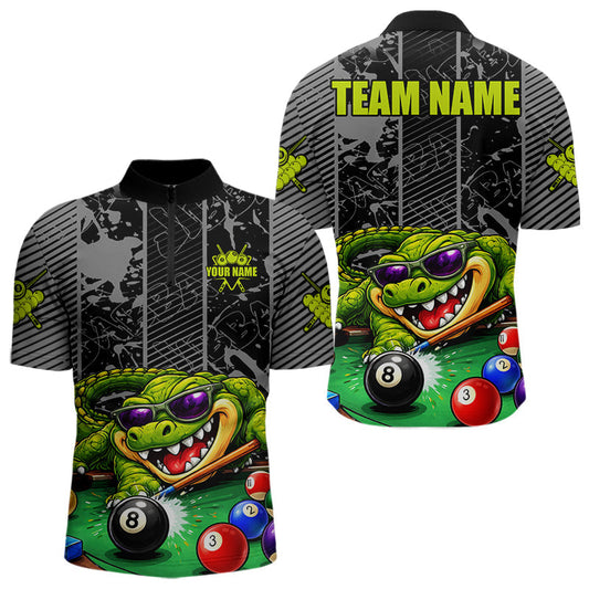 Maxcorners Personalized Funny Crocodile Plays Billiard Pool Shirt Custom 8 Ball Billiard Team Attire For Men LM2603