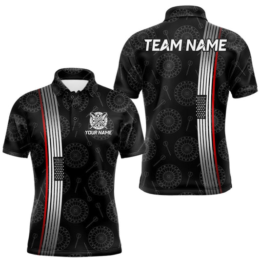 Maxcorners Custom Mens Dartboard Polo & 1/4-Zip Shirt American Flag Thin Red Line Patriotic Darts Jersey