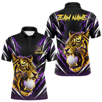 Maxcorners Mens Scratch Tiger Golf Polo Shirt Custom Purple Thunder Tiger Golf Team Golf Tournament Apparel LM2709