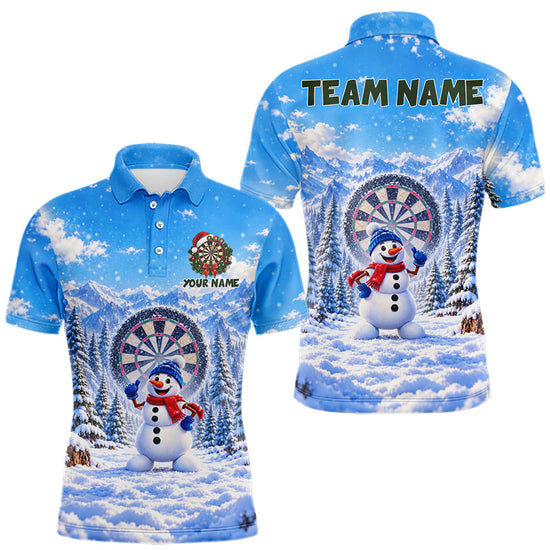 Maxcorners Funny Snowman Dart Polo 1/4-Zip Jersey For Men Christmas Darts Shirt Custom Team Name Darts Gift