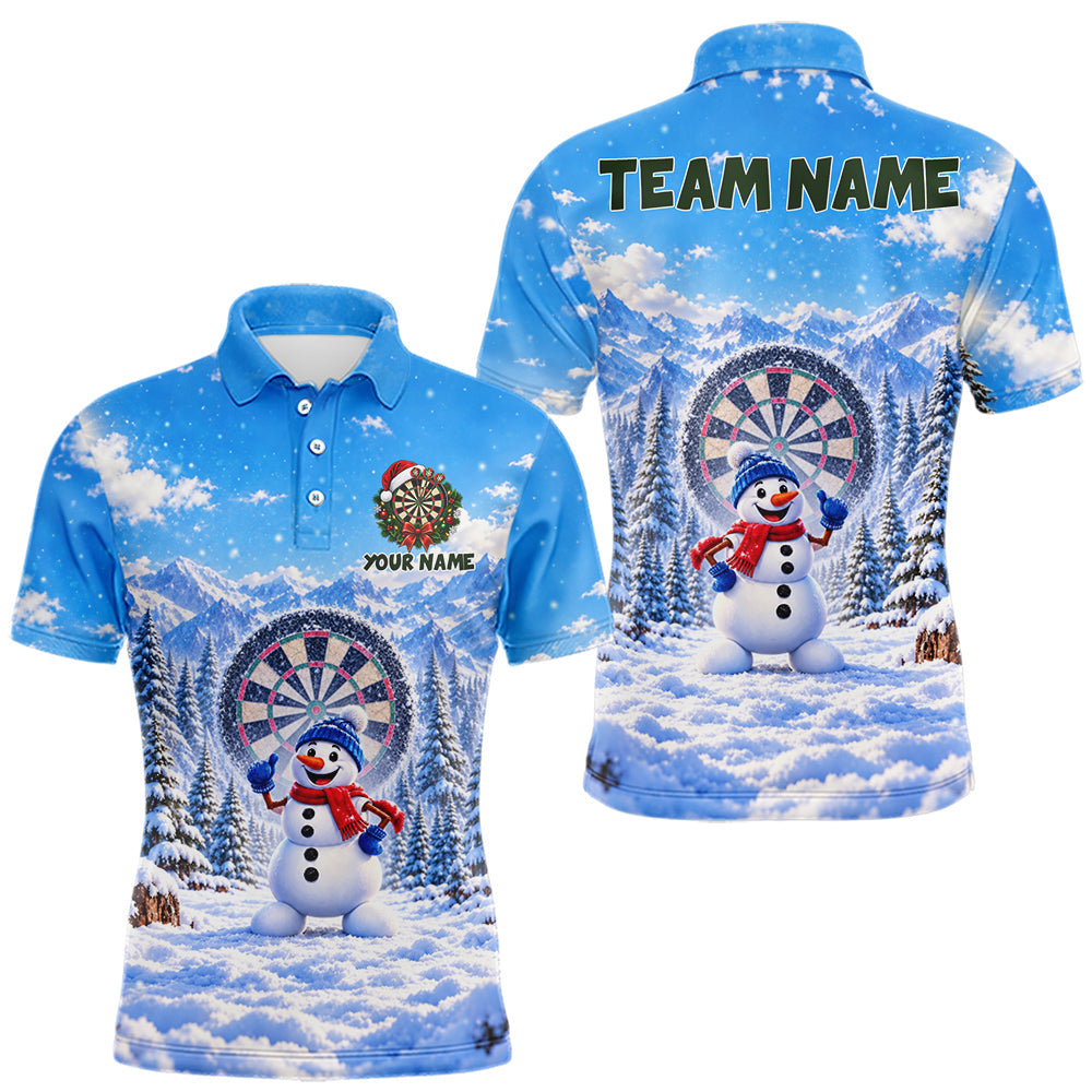 Maxcorners Funny Snowman Dart Polo 1/4-Zip Jersey For Men Christmas Darts Shirt Custom Team Name Darts Gift