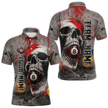 Maxcorners Grunge Skull Billiard Pool Shirts For Men Custom Red Dripping Ball 8 Billiard Team Jerseys LM0101
