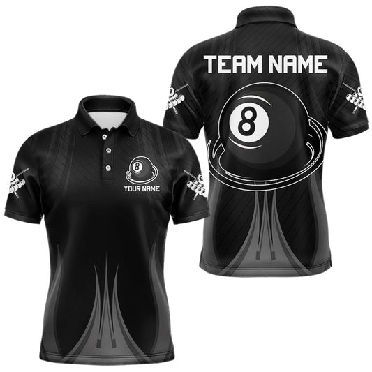 Maxcorners Black 8 Ball Pool Billiard Polo & Quarter-Zip Shirt For Men Personalized Ball Billiard Team Attire LM2602