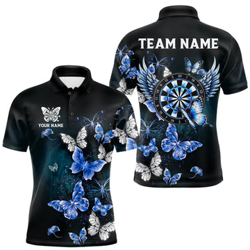 Maxcorners Custom Blue Butterfly Dart Polo & 1/4-Zip Shirt For Men Darts Team Shirt With ButterfliesMaxcorners Custom Blue Butterfly Dart Polo & 1/4-Zip Shirt For Men Darts Team Shirt With Butterflies LM0510