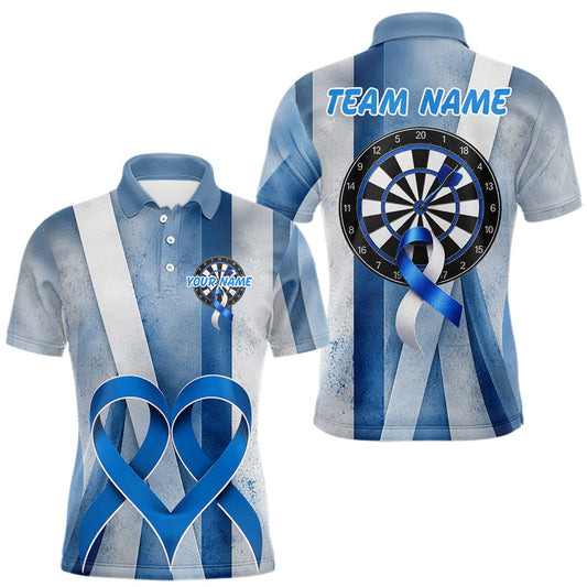 Maxcorners White & Blue Grunge Ribbon Dartboard Dart Shirt For Men Custom Prostate Cancer Dart Team Jerseys