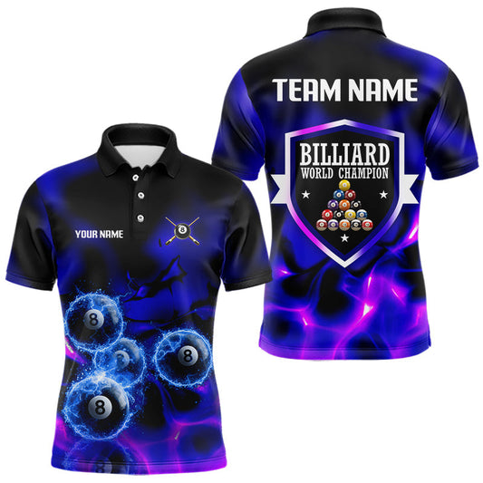 Maxcorners Personalized Blue Holographic Billiard Ball Shirt For Men Pool 8 Ball Billiard Team Jersey