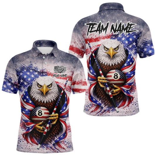 Maxcorners US Flag Grunge Eagle Pool 8 Ball & Cue Billiard Shirt For Men Custom Patriotic Billiard Attire