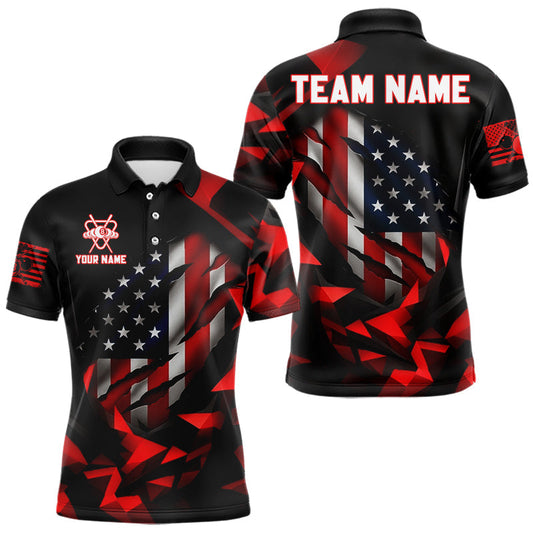 Maxcorners Red Geometric Torn American Flag 8 Ball Pool Billiard Team Shirt Custom Billiard Jerseys For Men LM2602