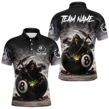 Maxcorners Grey Smoke Grim Reaper Cracked 8 Ball Pool Billiard Team Shirt Custom Billiard Jerseys For Men LM2602