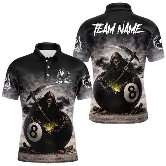 Maxcorners Grey Smoke Grim Reaper Cracked 8 Ball Pool Billiard Team Shirt Custom Billiard Jerseys For Men LM2602