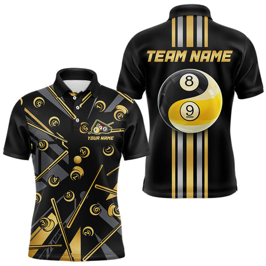 Maxcorners Black & Gold Yin And Yang 8 Ball & 9 Ball Pool Billiard Jerseys For Men Custom Billiard Team Shirt LM2602