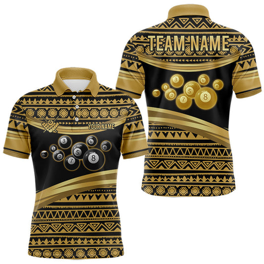 Maxcorners Gold Tribal 8 Ball Pool Shirts Men Billiard Polo & 1/4 Zip Shirt Custom Pool Billiard Team Jerseys