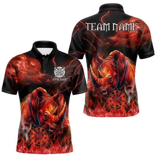 Maxcorners Personalized Men Rhino Dart Polo & Quarter-Zip Shirt Custom Name Team Red Flaming Rhino Dart Jersey