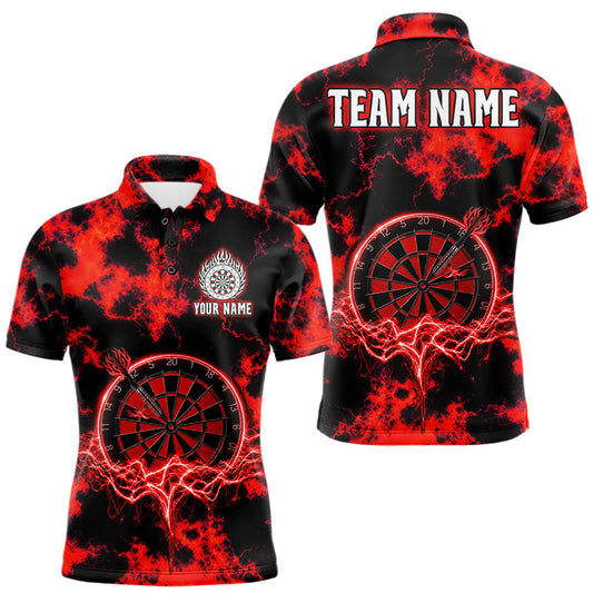Maxcorners Thunder & Lightning Red Dartboard Darts Shirt Custom Team Shirt For Men, Gift For Darts Players