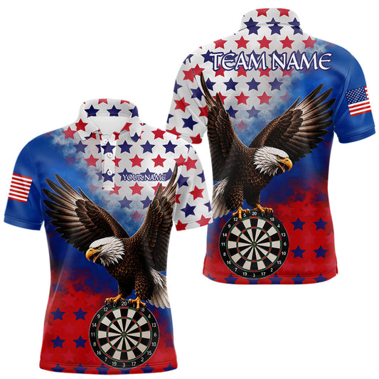 Maxcorners Custom Grunge Patriotic Darts Jersey For Men Red, Blue And White American Flag Eagle Dart Shirt