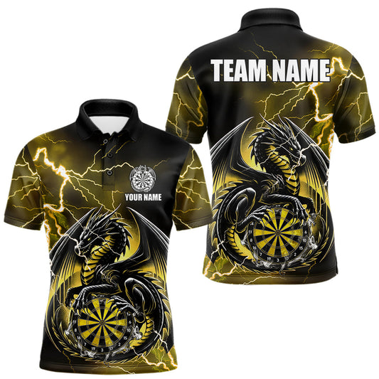 Maxcorners Personalized Men Dragon Dart Polo 1/4-Zip Shirt Custom Name Team Thunder Dragon Dart Jersey | Yellow