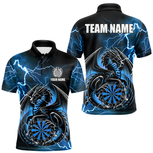 Maxcorners Personalized Men Dragon Dart Polo 1/4-Zip Shirt Custom Name Team Thunder Dragon Dart Jersey | Blue