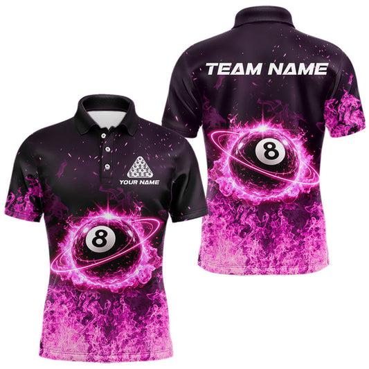 Maxcorners Custom Pink Flaming 8 Ball Light Men's Billiard Shirts Personalized Billiard Attire Gifts LM0101