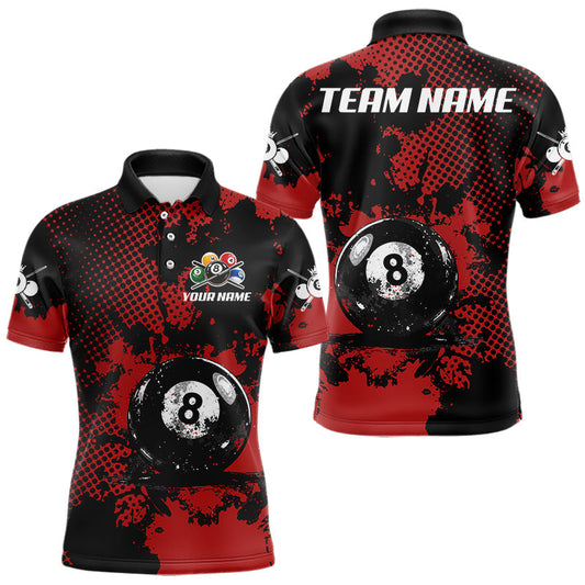 Maxcorners Custom Red Grunge Ball Billiard Shirts For Men Personalized Ball 8 Billiard Attire Gifts LM0101