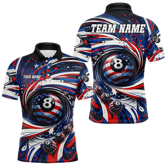 Maxcorners Custom US Flag Pool 8 Ball Billiard Shirt For Men Personalized Patriotic Ball Billiard Attire