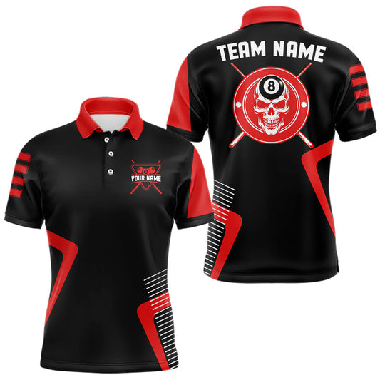 Maxcorners Black & Red Skull Pool 8 Ball Men Billiard Polo & 1/4-Zip Shirt Personalized Ball Billiard Attire