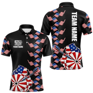 Maxcorners Custom American Flag Pattern Dartboard Darts Polo Shirts For Men Patriotic Darts Team Jerseys LM1904