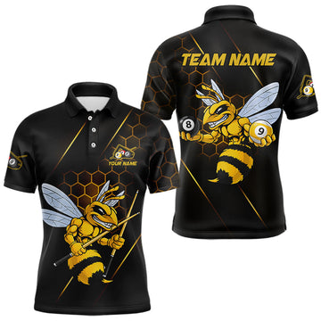 Maxcorners Yellow Hexagon Funny Bee 8 Ball & 9 Ball Pool Billiard Jerseys For Men Custom Billiard Team Appeal LM0503