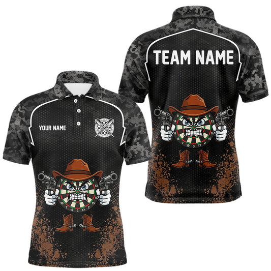 Maxcorners Grunge Brown Funny Dartboard Cowboy Gun Darts Shirt For Men