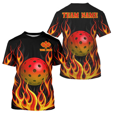 Maxcorners Red Flamingo Pickleball Ball T-Shirt Personalized Men's Pickleball Jersey, Pickleball Clothing LM0106