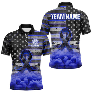 Maxcorners Blue Cloud Ribbon US Flag Arrow Custom Breast Cancer Awareness Men Polo Shirt LM2711