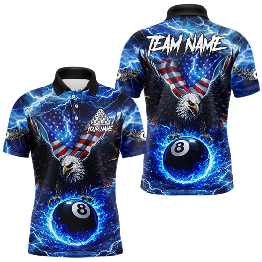 Maxcorners Blue Flames Multi Skull Thunder Pool 8 Ball 3D Billiard Shirt For Men Custom Billiard Team Attire LM2901