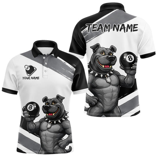 Maxcorners Grey And White Paint Funny Bulldog 8 Ball Billiard Pool Shirt For Men Custom Billiard Team Appeal
