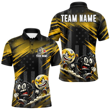 Maxcorners Yellow Neon Funny Billiard 9 Ball & 8 Ball Shirt For Men Custom Team Name Billiard US Flag Jersey LM0409