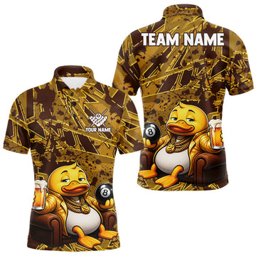 Maxcorners Custom Team Name Funny Brown and Yellow Duck 8-Ball Pool Billiard Shirt for Men