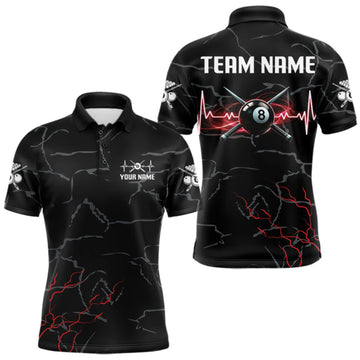 Maxcorners Black & Red Lightning 8 Ball Beat Heart Billiard Shirt For Men Custom Pool Billiard Team Apparel LM0409