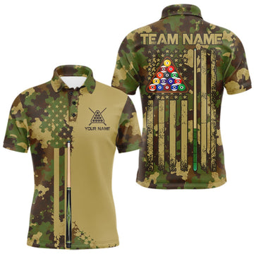 Maxcorners Green & Beige Camo Billiard Team Shirt For Men Custom Patriot US Flag Pool Team Billiard Jersey LM0410