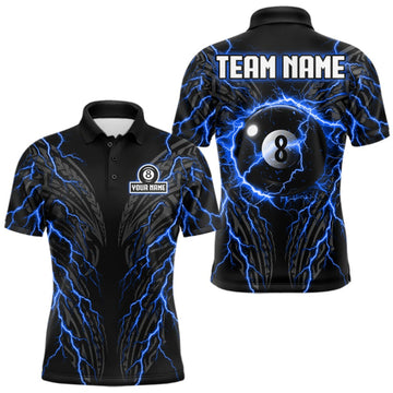 Maxcorners Blue Tribal Pattern Billiard 8 Ball Team Jersey Custom Thunder Lightning Billiard Shirt For Men LM0410