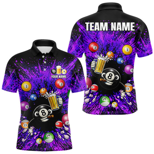 Maxcorners Purple Splatter Paint Pool 8 Ball Billiard Shirt For Men Custom Funny Beer 8 Ball Billiard Attire LM2901