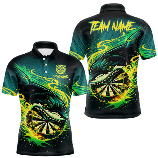 Maxcorners Green Splatter Paint Shark Dartboard & Arrow Men Darts Polo Shirt Custom Darts Team Jersey