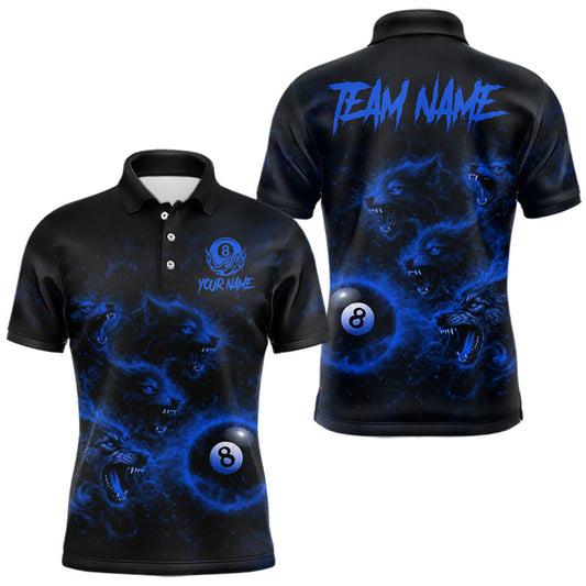 Maxcorners Horror Wolfs Blue Flames Smoke Pool 8 Ball Men Billiard Shirt Custom Ball Billiard Team Attire
