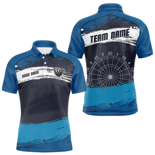Maxcorners Blue Modern Grunge Dartboard Men's Darts Shirt - Custom Name For Dart Players MT1006