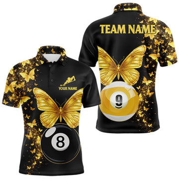Maxcorners Black And Gold Butterfly 8 Ball & 9 Ball Billiard Shirts For Men Custom Pool Billiard Team Jersey