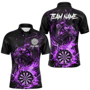 Maxcorners Custom Purple Horror Tiger Grunge Men Darts Polo 1/4-Zip League Shirts Splatter Dart Team Jerseys LM0410