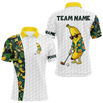 Maxcorners Custom Banaba Golfer Golf Ball Team Attire Tropical Monstera Golf Polo Golf Shirts For Men