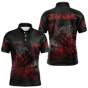 Maxcorners Custom Red Splatter Rose Dartboard Grunge Darts Polo Shirt For Men Outfit Dart Jerseys LM2603