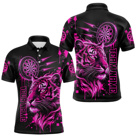 Maxcorners Pink Neon Tiger Lightning Dartboard Men Dart Polo Shirts Custom Name & Team Dart Jerseys
